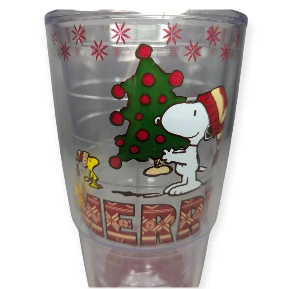 Tervis USA Peanuts Snoopy & Woodstock Merry Christmas Tree 24 oz Tumbler No Lid